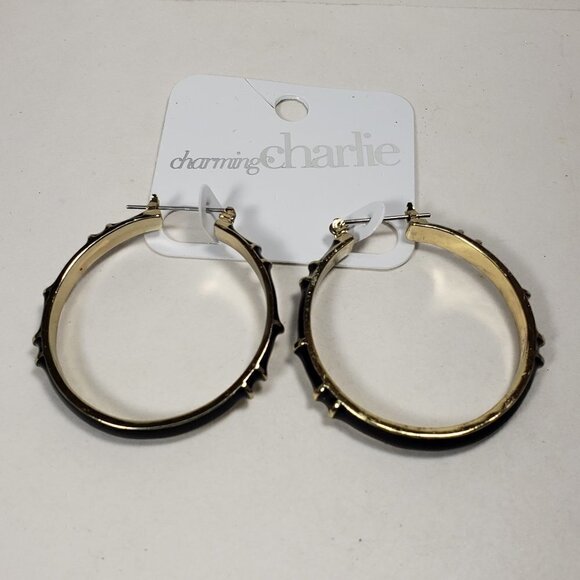 Stunning Charming Charlie Gold-Tone & Black Hoop Chunky Drop Earrings for Women - Picture 1 of 7